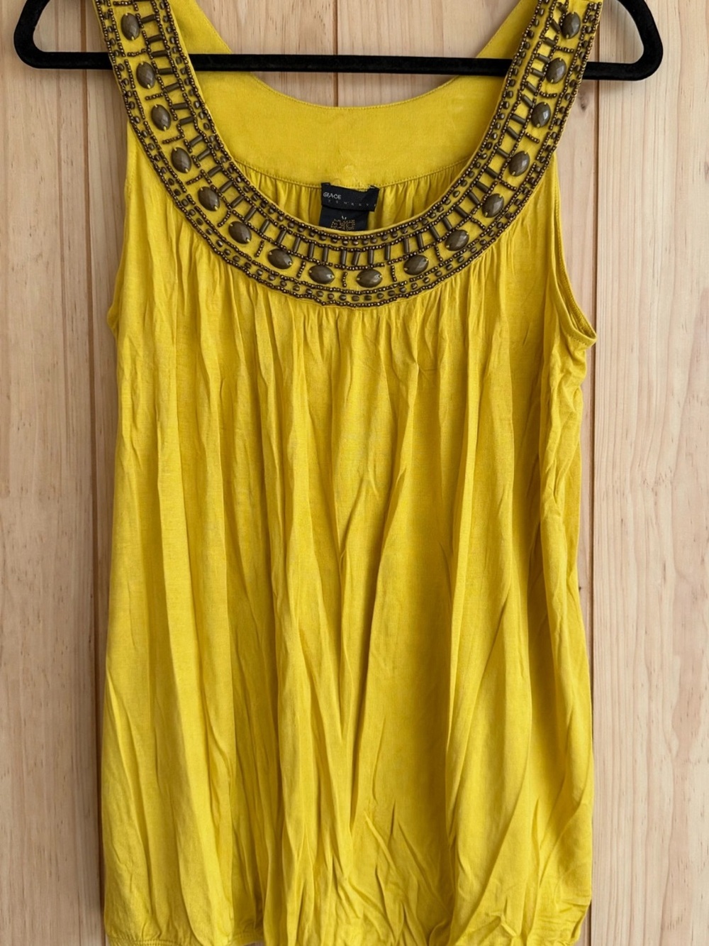 Grace Yellow Beaded Scoop Neck Tank Top